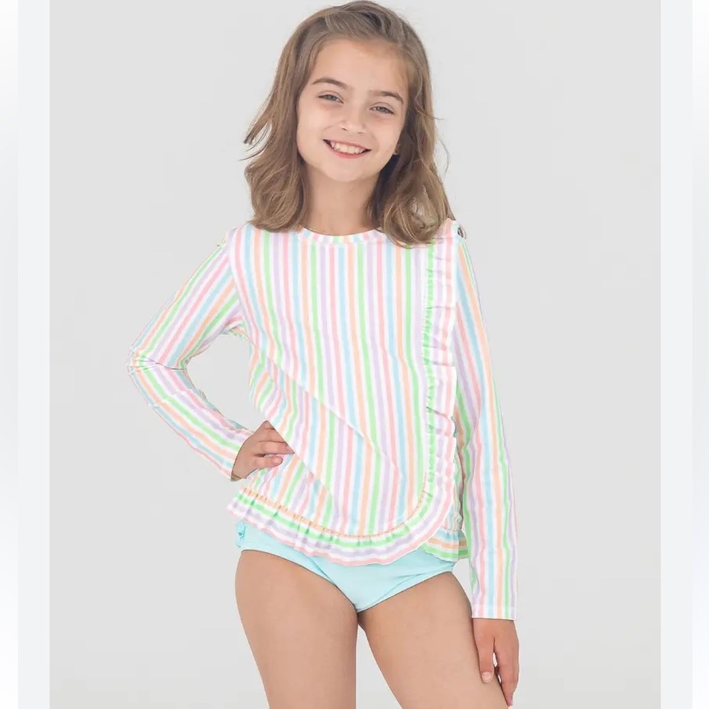 Ruffle Butts UPF50+ Long Sleeve Ruffled Rash Guard Size 6